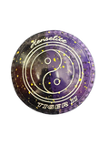Purple and gold Herselite Tiger III disc on a white background
